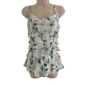 White House Black Market Floral Chiffon Ruffle Tiered Tank Top Sz S Shirt Blouse